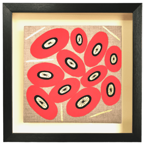 "Red Halucinations" Gold abstract painting - framed artwork
