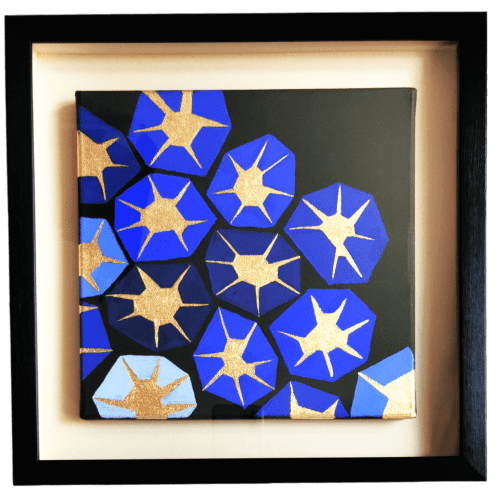 "Venusian Trumpets" Gold abstract painting - framed artwork