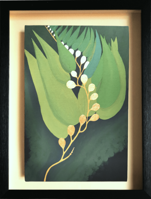 "Beads of Hope" Gold abstract painting - framed artwork