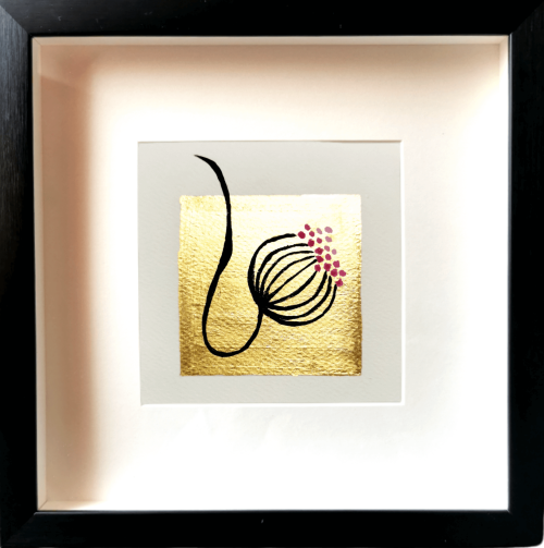 "Capturing Dew" Gold abstract painting - framed artwork