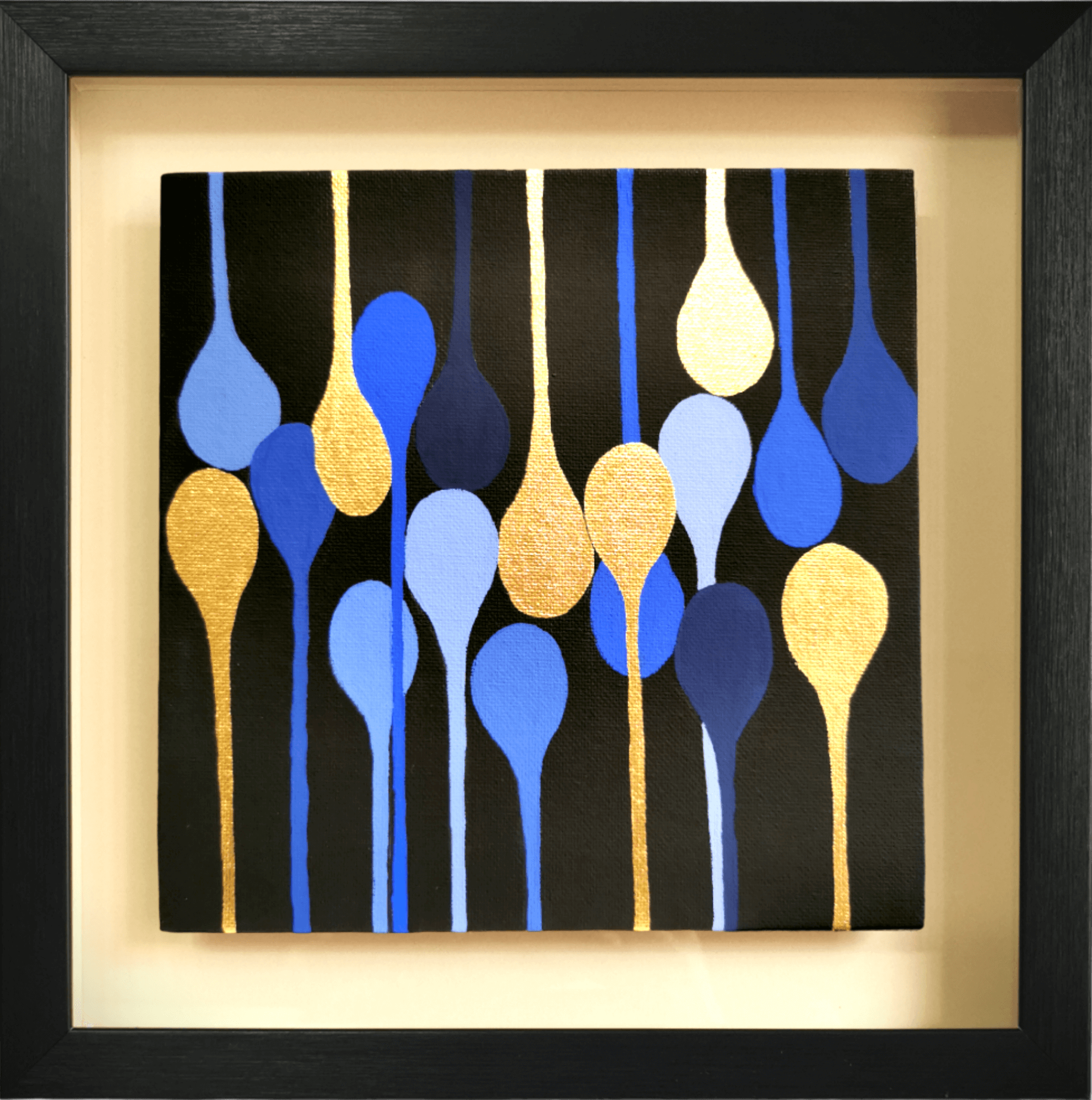 "Drops of Happiness.4" Gold abstract painting - framed artwork