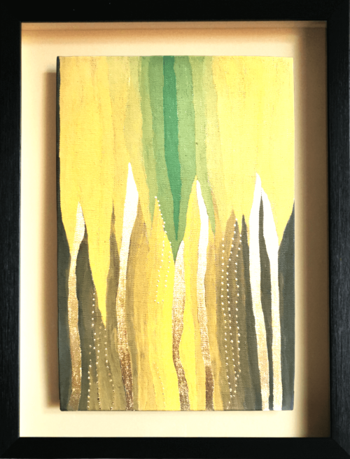 "Earth's Fruits" Gold abstract painting - framed artwork