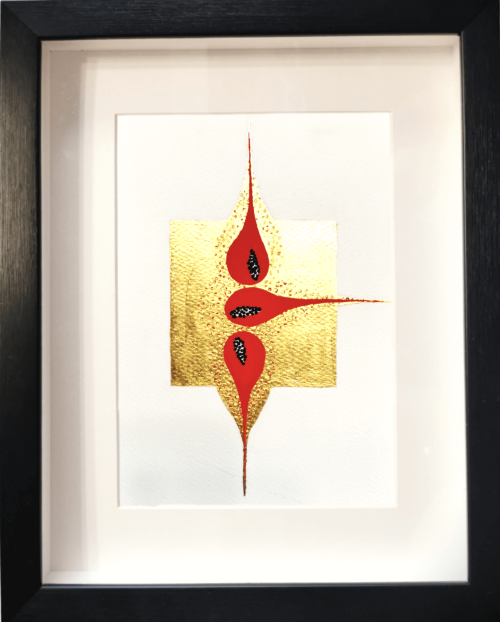"Fall Seeds" Gold abstract painting - framed artwork