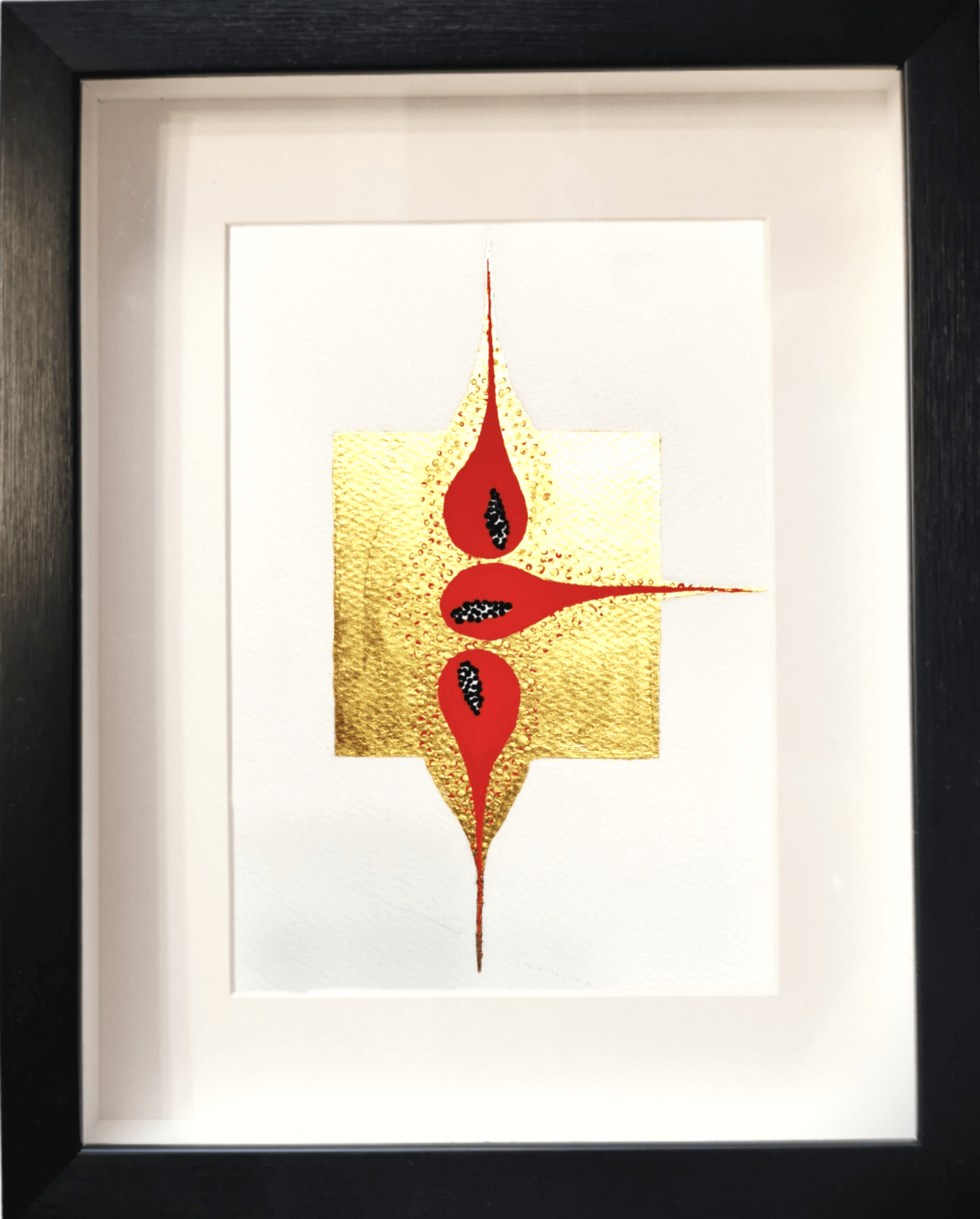 "Fall Seeds" Gold abstract painting - framed artwork