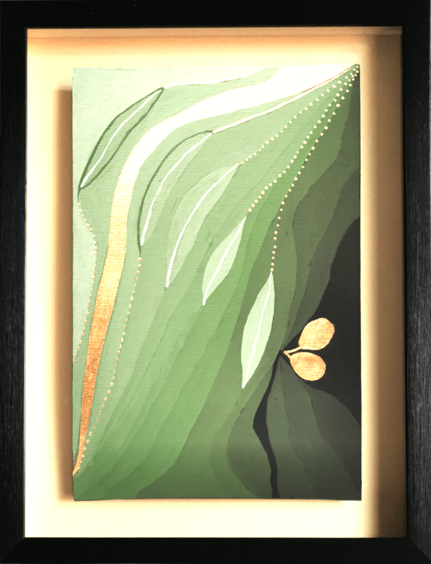 "Peace message" Gold abstract painting - framed artwork