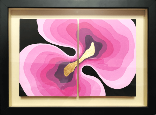 "Twinning" Gold abstract painting - framed artwork