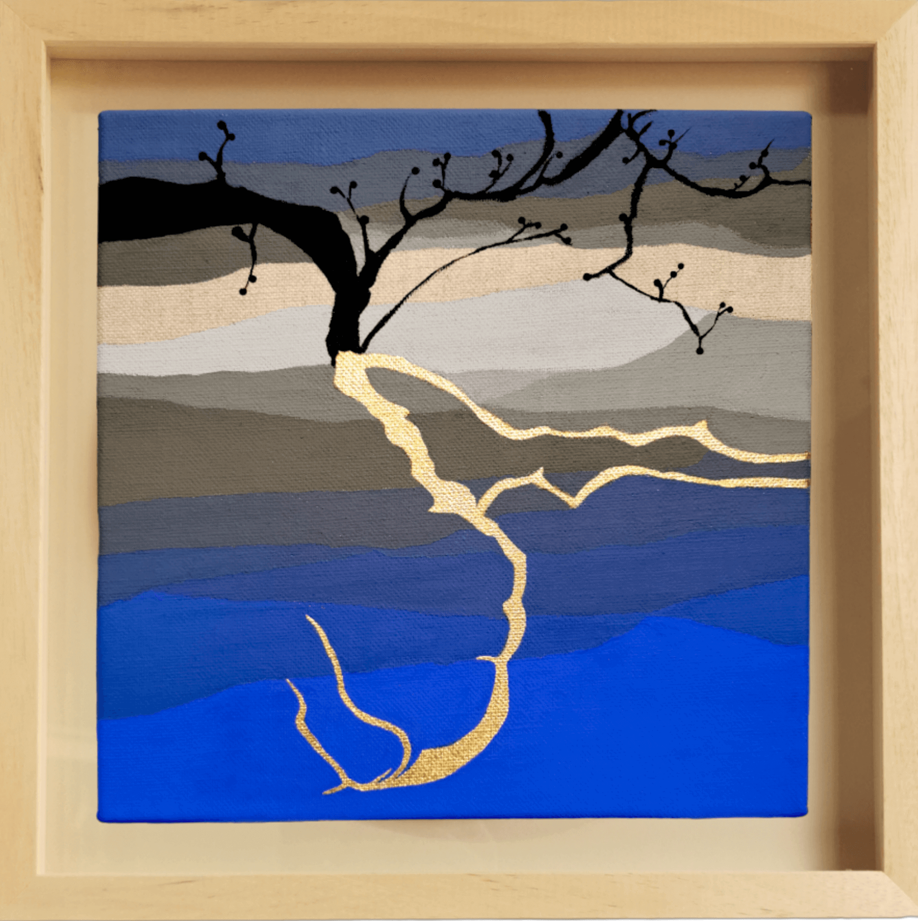 "Thin Ground" Gold abstract painting - framed artwork