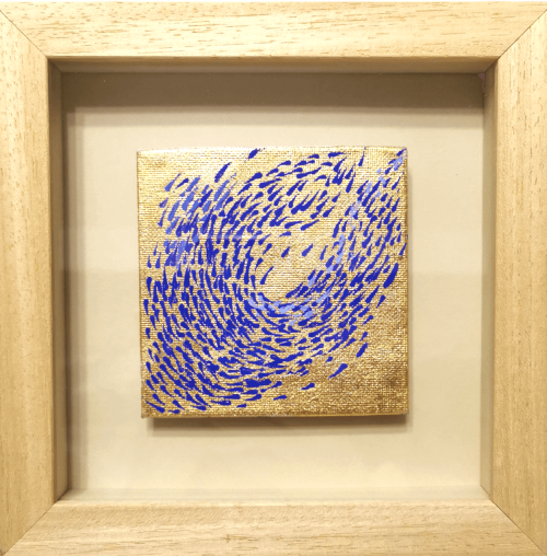 Blue Mood Gold leaf abstract painting - framed artwork