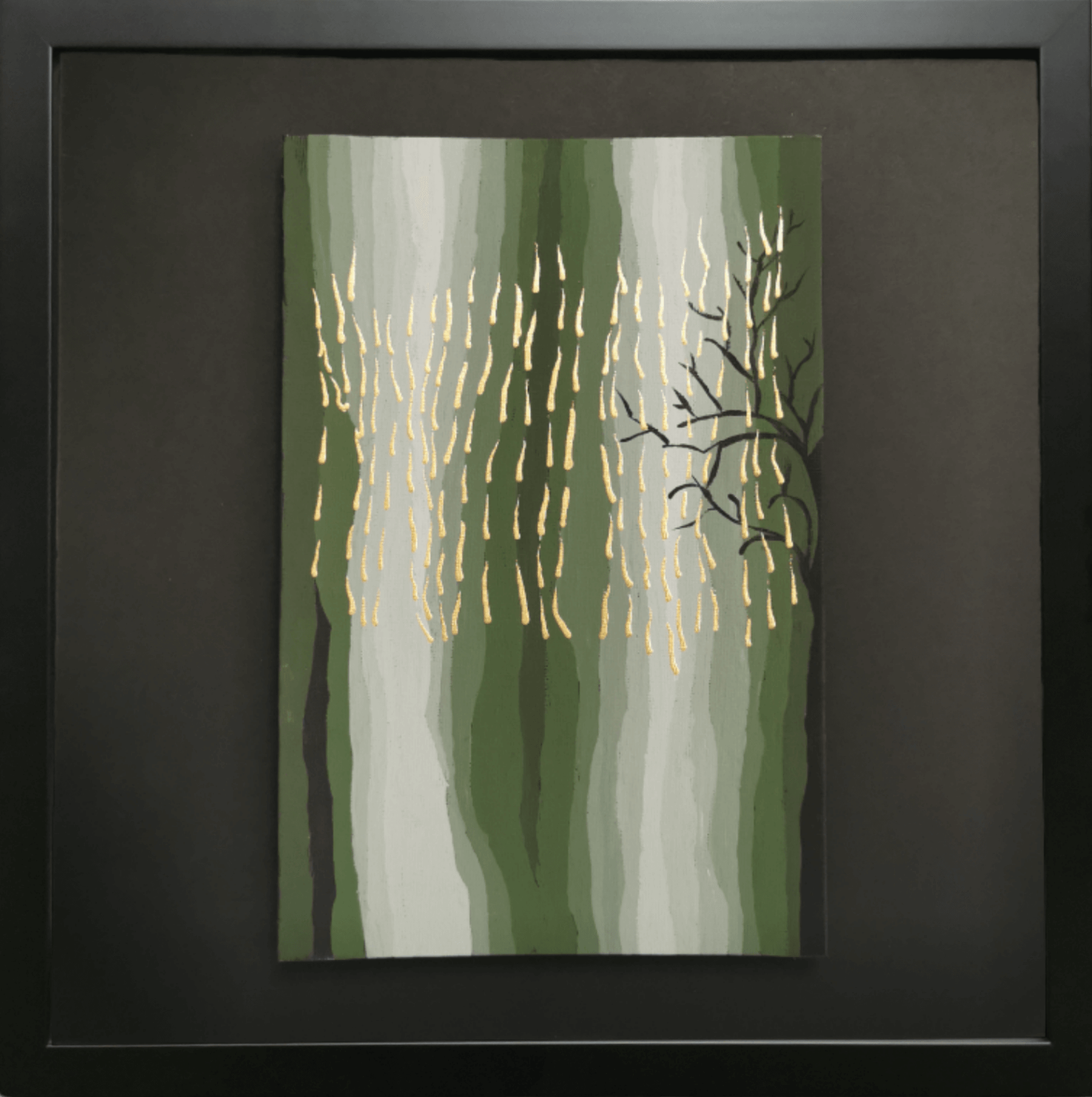 Sacred Rain Gold leaf abstract painting - framed artwork