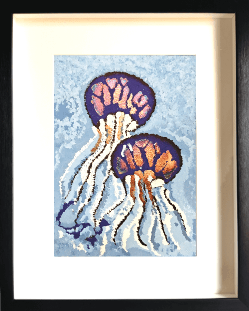 "Aurelias" Silver abstract painting (Summer 2023) - framed artwork