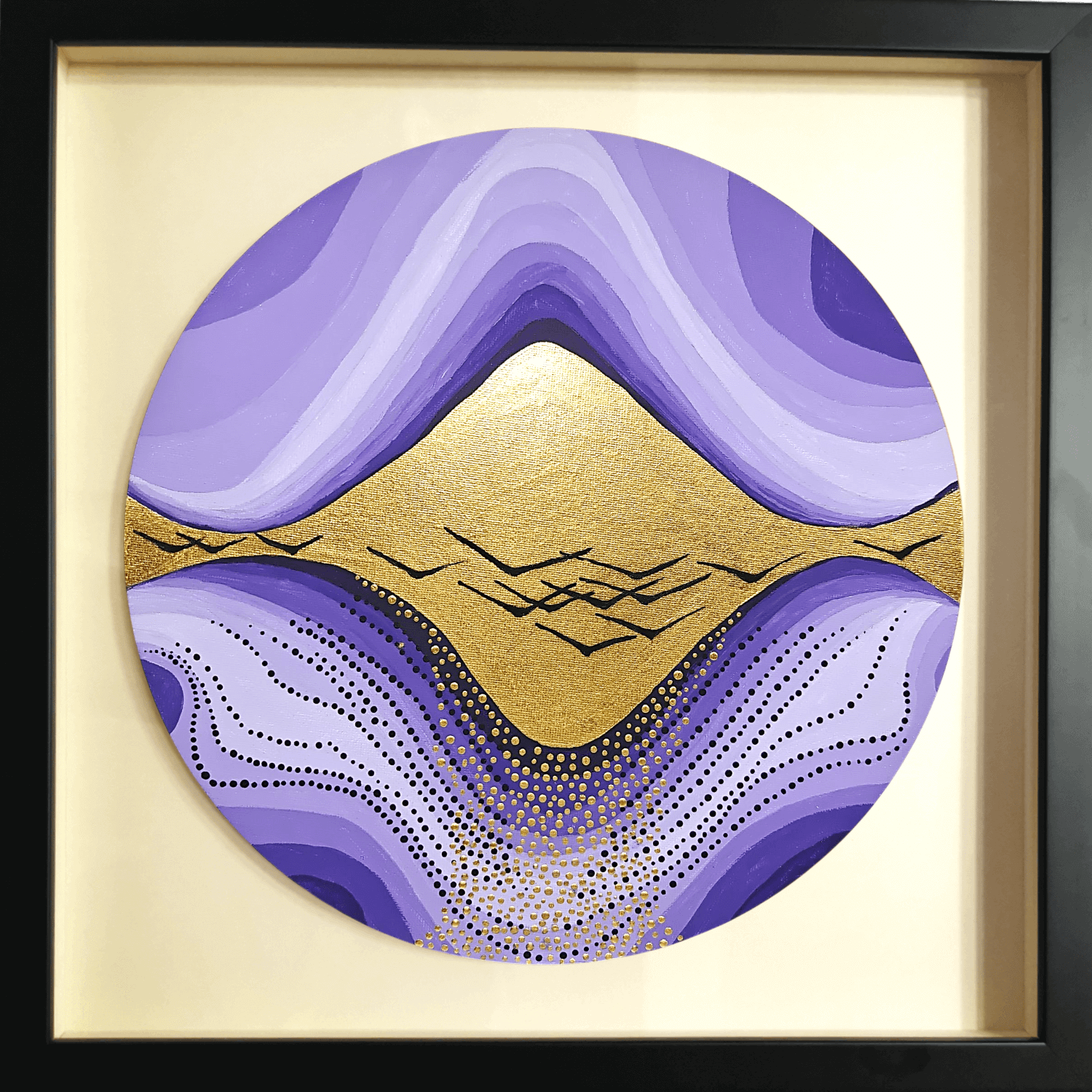 Pouring Mirror Gold leaf abstract painting - framed artwork