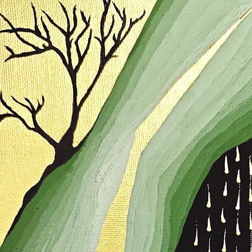 Ritual Rain Gold leaf abstract painting - artwork detail