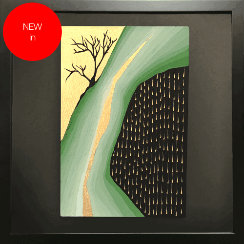 Ritual Rain Gold leaf abstract painting - framed artwork - NEW In